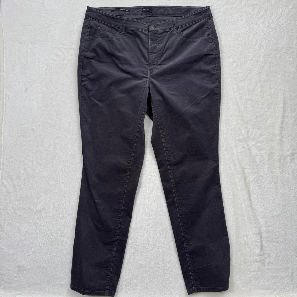 Talbots Velveteen Straight Leg Pants Womens 16 Gray Charcoal Mid Rise 5-Pocket